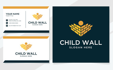 Obraz premium Child wall logo suitable for education, tutoring or school with business card template 