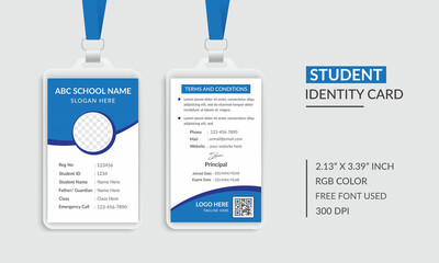 Blue Color School and College Student Id Card Design
