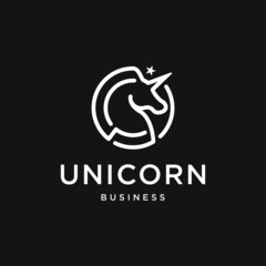 minimalist unicorn logo with circle and star design vector for business, hotel, marketing and financial company © bequeen