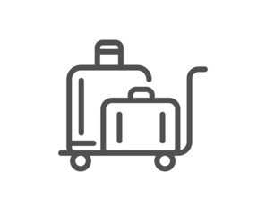 Luggage trolley line icon. Suitcase bag sign. Baggage claim symbol. Quality design element. Linear style luggage trolley icon. Editable stroke. Vector