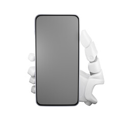 3d robot hand holding a mobile phone, isolated on white background, 3d rendering