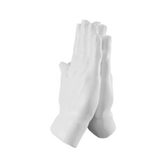 3d plaster sculpture of hands showing gesture high five, folded hands, praying, isolated illustration on white background, 3d rendering