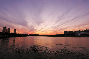Evening scenery of waterfront city