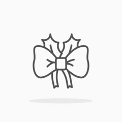 Ribbon bow with mistletoe icon. Outline style. Editable Stroke and pixel perfect. Vector illustration. Enjoy this icon for your project.