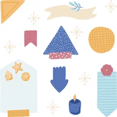 Fototapeten Digital bullet journaling and snail mailing. Blank paper notes, stickers, washi tapes, tags in a winter theme. Vector art © Nataliya Dolotko