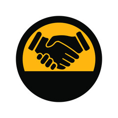 Obraz premium Handshake, black and yellow colors, round sign for design on a white background, vector illustration