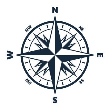 compass with wind rose icon set, navigation illustration