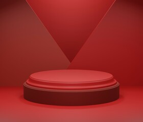 Red 3d podium. 3d valentine background products display podium platform. Podium display for cosmetic products.