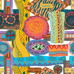 Foto op Aluminium Seamless pattern with ethnic Zambia patterns collection. Tribal African ornaments and textures. Colourful vector illustration © kateja