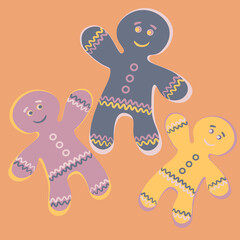 Illustration a square background - a gingerbread man, a festive curly cookie. Design element