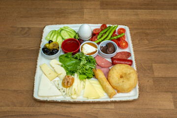Breakfast plate. Top view traditional Turkish breakfast