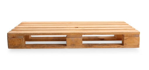 Wooden pallet isolated on white. Transportation and storage