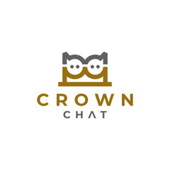 Crown combination with chat icon in background white ,vector logo design editable