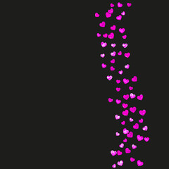 Valentines day border with pink glitter hearts. February 14th day. Vector confetti for valentines day border template. Grunge hand drawn texture. Love theme for gift coupons, vouchers, ads, events.