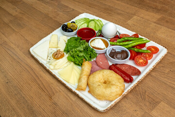 Breakfast plate. Top view traditional Turkish breakfast