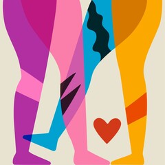 Vector illustration with colored legs and red heart. Trendy abstract fashion print design