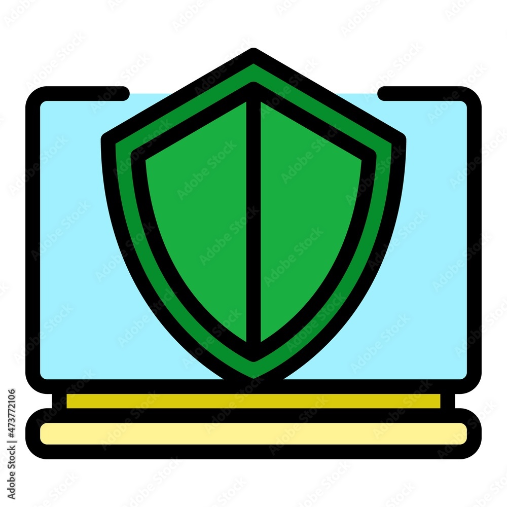 Wall mural Shield monitor icon. Outline shield monitor vector icon color flat isolated