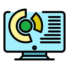 Diagram on monitor icon. Outline diagram on monitor vector icon color flat isolated