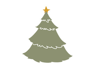 Hand drawn brush stroke Christmas tree with star isolated  on png or transparent  background. Graphic resources for New Year, Birthdays and luxury card. Vector illustration