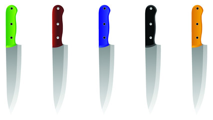 set of realistic kitchen knives isolated on white background, Vector illustration, chef knife, Cutlery icon set