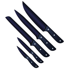 set of realistic kitchen knives isolated on white, Vector illustration, chef knives, Cutlery icon set