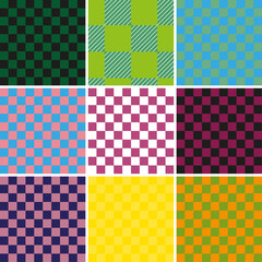Seamless pattern set Tartan plaid, Scottish pattern in black,green,blue,pink,purple,yellow,orange, cage,Traditional Scottish multi checkered background.Vector illustration Seamless Classic check 