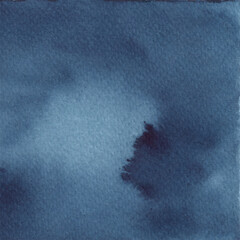 Vector illustration of watercolor wash indigo background, navy blue paint brushstroke square backdrop