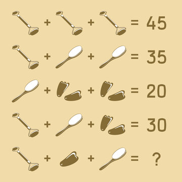 Math puzzle with facial massage tools. For logical thinking number gold game vector illustration