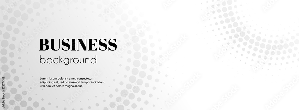 Wall mural white abstract vector long business banner. minimal background with halftone circle frame and copy s