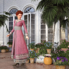 Elegant young woman dressed in Regency fashion