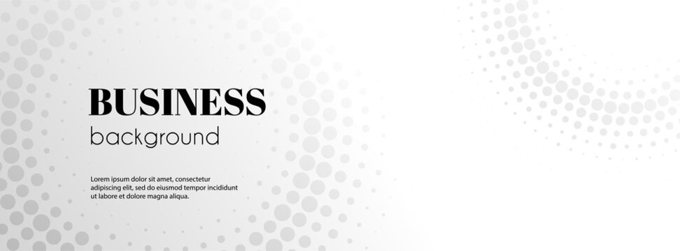 White abstract vector long business banner. Minimal background with halftone circle frame and copy space for text. Facebook cover, header