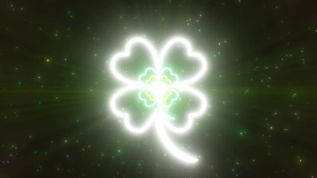 Four Leaf Clover Shape St. Patrick's Day Abstract Neon Lights Tunnel - 4K Seamless VJ Loop Motion Background Animation