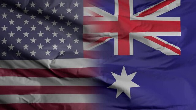 United States and Australia flag seamless closeup waving animation. United States and Australia Background. 3D render, 4k resolution