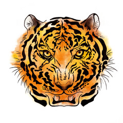 Tiger head watercolor illustration - 473774946