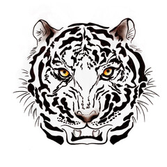 White Tiger head in full face watercolor illustration - 473774948