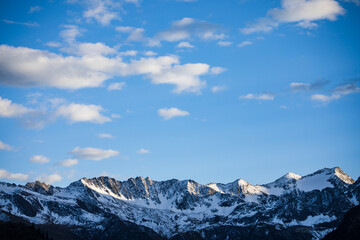 Mountains with snow on top during sunset at Tibetan Plateau 