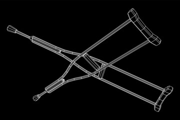Crutches medical walking sticks for rehabilitation of broken leg. Treatment of people with leg injuries. Wireframe low poly mesh vector illustration.