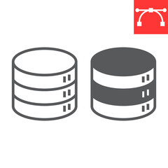 Database line and glyph icon, database and storage, server vector icon, vector graphics, editable stroke outline sign, eps 10.