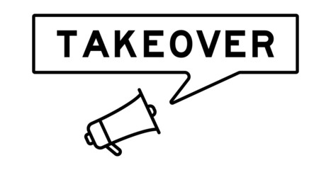 Megaphone icon with speech bubble in word takeover on white background