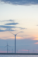 Wind turbines renewable energy source in the lagoon