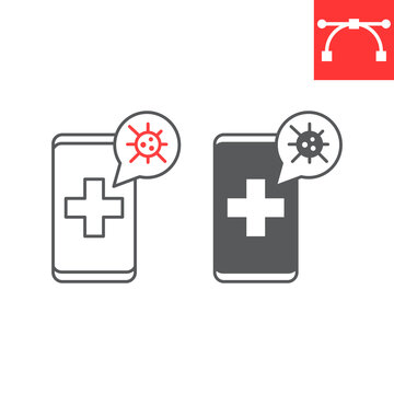 Coronavirus helpline line and glyph icon, call and smartphone, covid-19 hotline vector icon, vector graphics, editable stroke outline sign, eps 10.