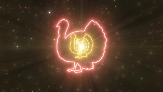 Thanksgiving Turkey Shape Outline Season Abstract Neon Lights Tunnel - 4K Seamless VJ Loop Motion Background Animation