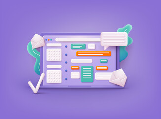 Planning concept. Entrepreneurship and calendar schedule planning with filling course campaign. 3D Web Vector Illustrations.