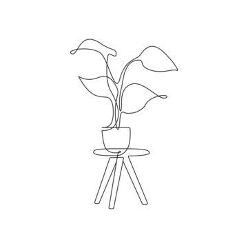 minimalist line art potted plant clip art preview