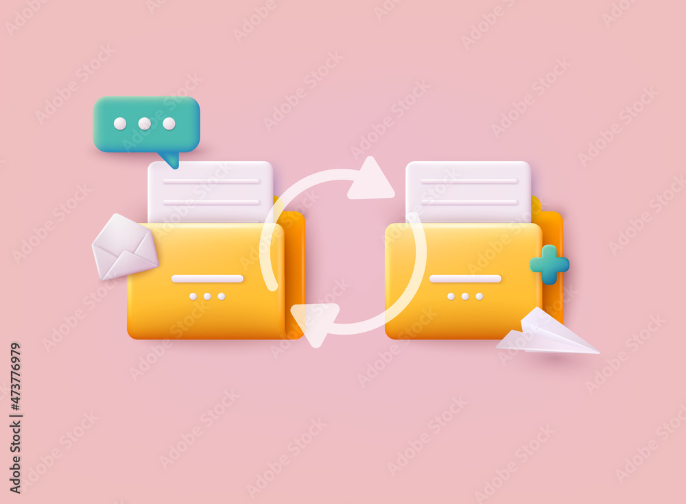 Poster yellow folder with files. file transfer concept. yellow folder with document on computer monitor. 3d