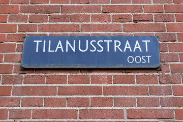 Fototapeta na wymiar Street Sign Tilanusstraat At Amsterdam The Netherlands 7-12-2021