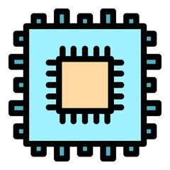 Chip processor icon. Outline chip processor vector icon color flat isolated