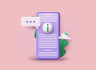 Smartphone with info center, customer online communication. Guides, FAQ, support metaphors. 3D Web Vector Illustrations. - obrazy, fototapety, plakaty
