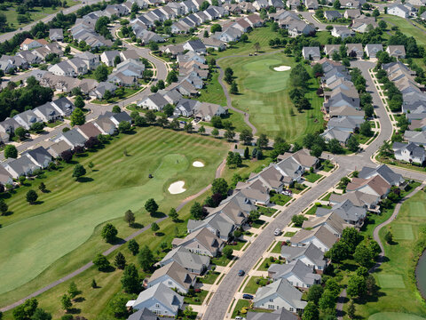 USA, Virginia, Manassas, Aerial view of suburban homes