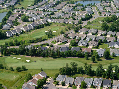 USA, Virginia, Manassas, Aerial view of suburban homes